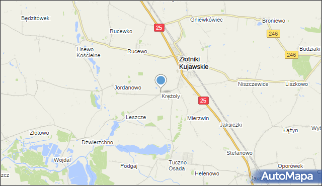 mapa Krężoły, Krężoły gmina Złotniki Kujawskie na mapie Targeo